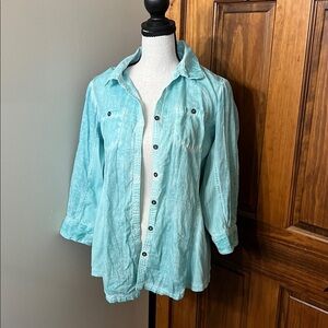 KEREN hart womens Turquoise Casual Button-Down Shirt.